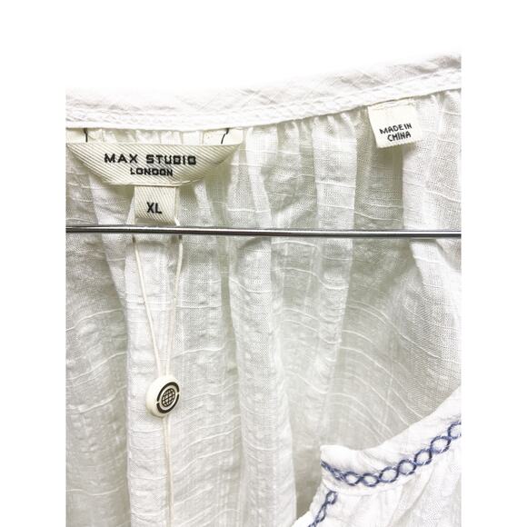 Max Studio White Floral Embroidered Balloon  Sleeve Blouse Size XL NWT $138 Boho - Picture 5 of 9